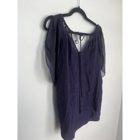 Rebecca Taylor Pleated Chiffon Blouse Women 4 Purple‎ Flutter Sleeve Top - Picture 6 of 7